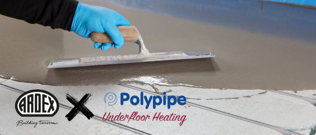 Polypipe and ARDEX partnership - showing levelling compound going over Polypipe Overlay panels